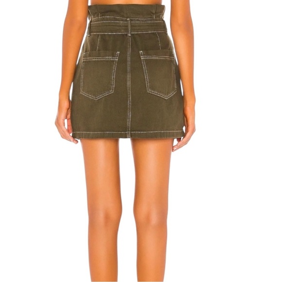 Free People Splendor  In The Grass Army Green Paper Bag Denim Skirt Size 4 NEW - Picture 2 of 11